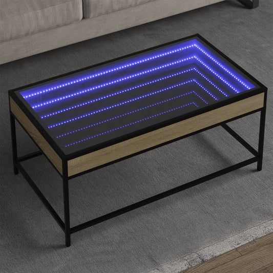 vidaXL Coffee Table with Infinity LED Sonoma Oak 90x50x41 cm