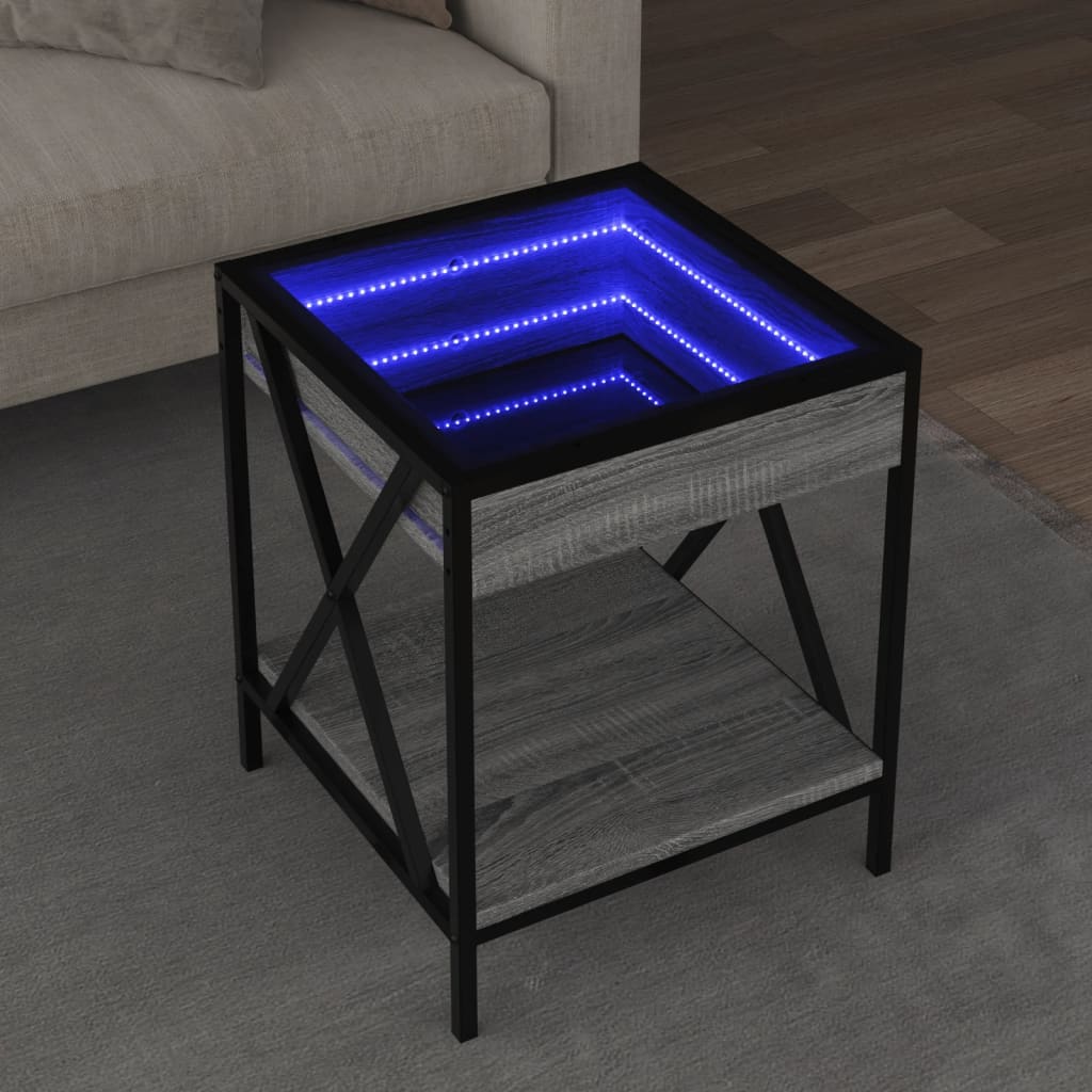 vidaXL Coffee Table with Infinity LED Grey Sonoma 40x40x49 cm