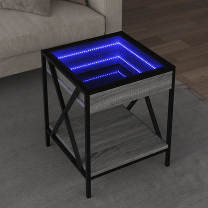 vidaXL Coffee Table with Infinity LED Grey Sonoma 40x40x49 cm