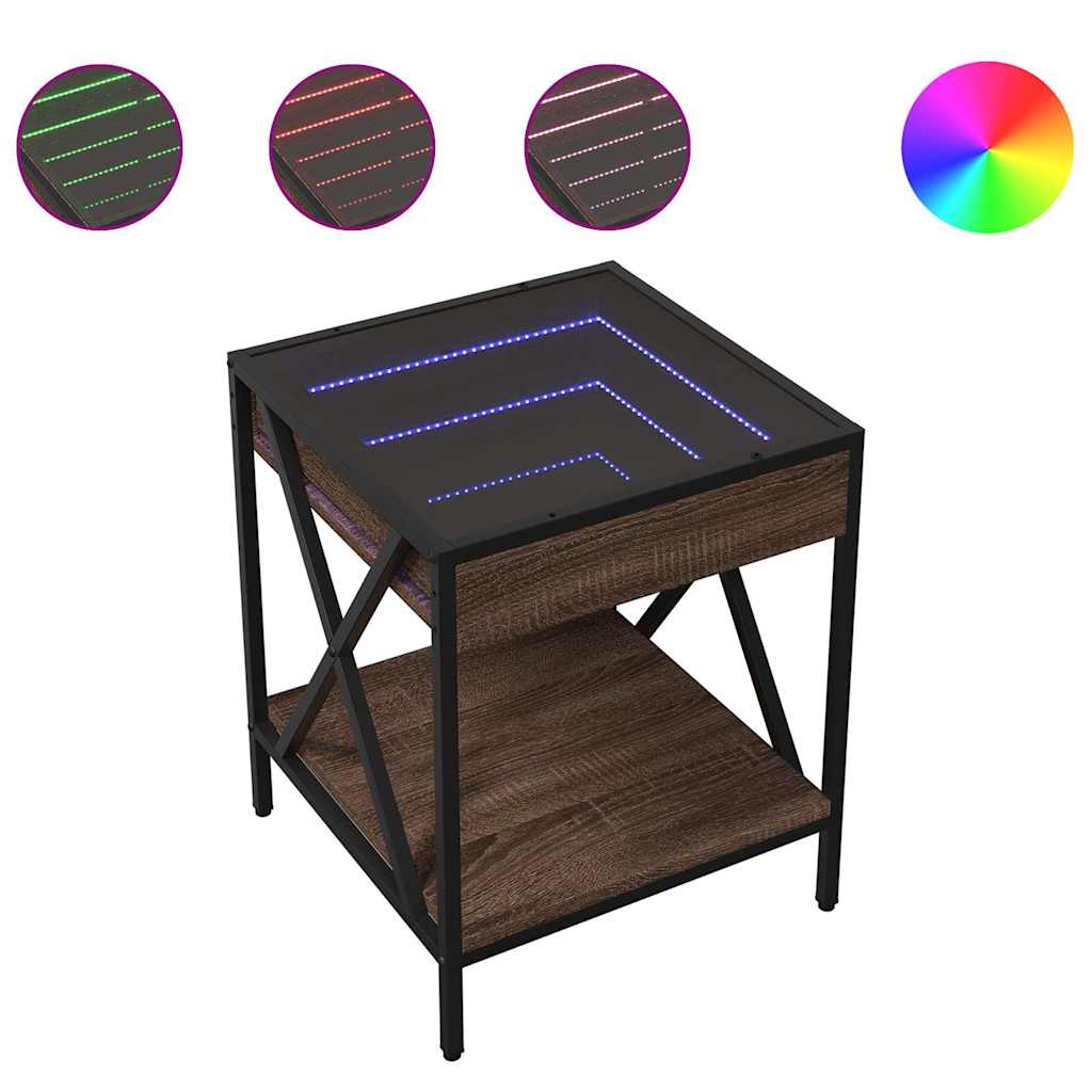 vidaXL Coffee Table with Infinity LED Brown Oak 40x40x49 cm