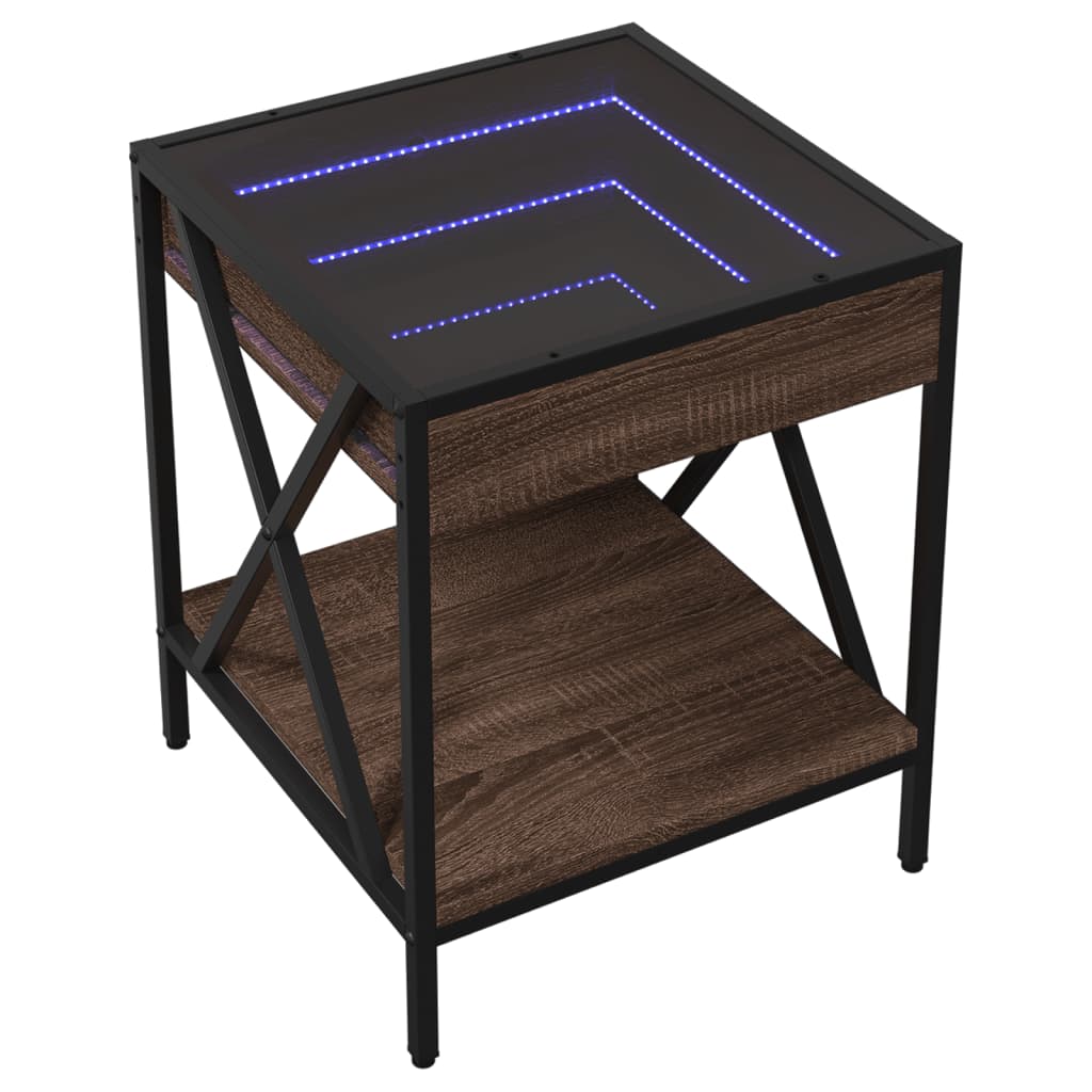 vidaXL Coffee Table with Infinity LED Brown Oak 40x40x49 cm
