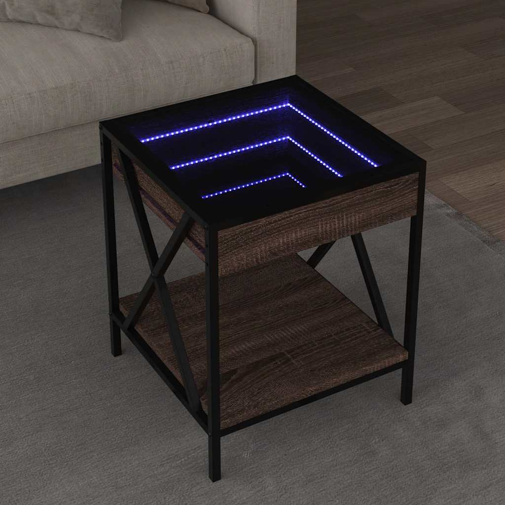 vidaXL Coffee Table with Infinity LED Brown Oak 40x40x49 cm