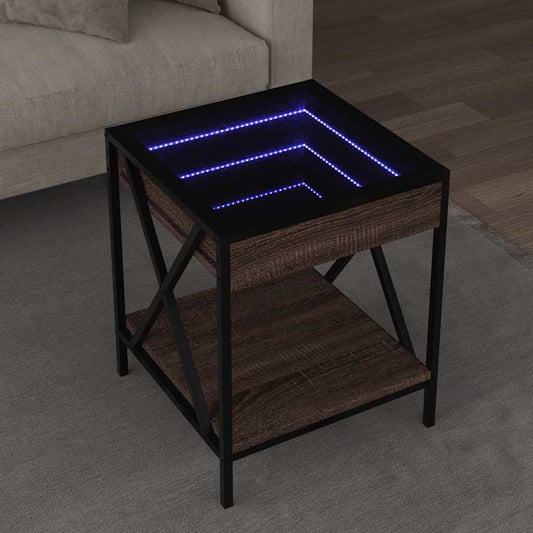 vidaXL Coffee Table with Infinity LED Brown Oak 40x40x49 cm