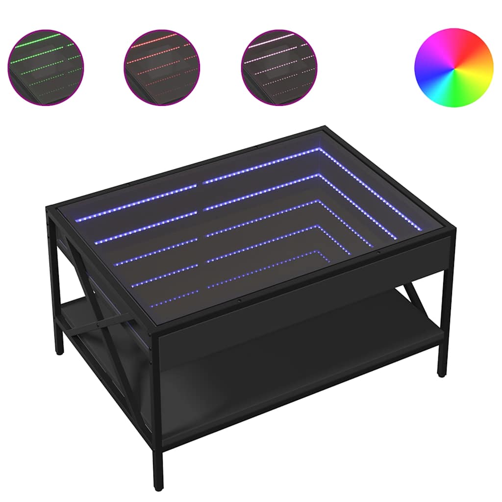 vidaXL Coffee Table with Infinity LED Black 70x50x38 cm