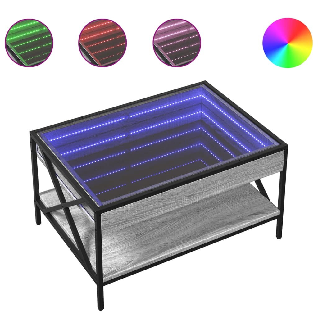 vidaXL Coffee Table with Infinity LED Grey Sonoma 70x50x38 cm