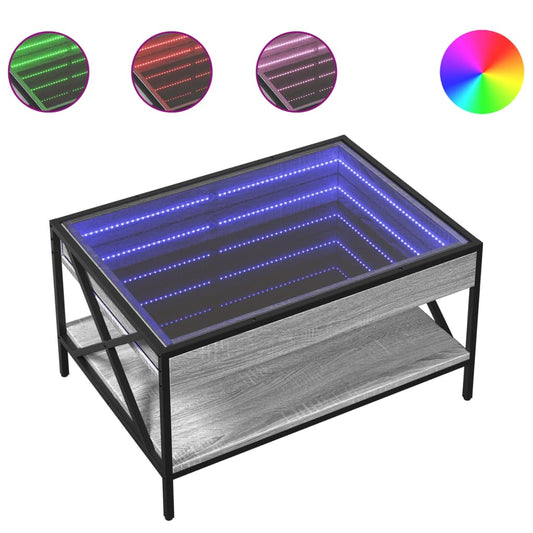 vidaXL Coffee Table with Infinity LED Grey Sonoma 70x50x38 cm