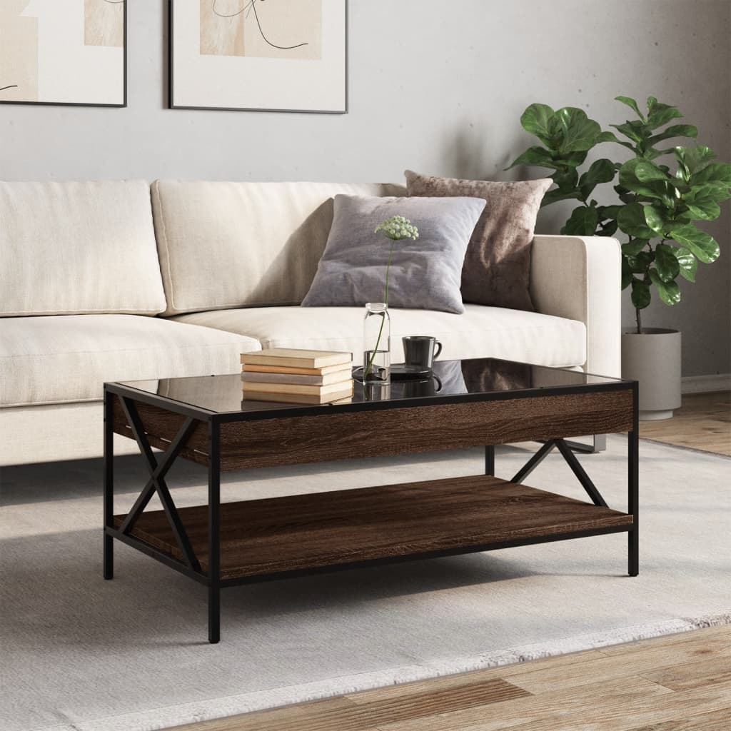 vidaXL Coffee Table with Infinity LED Brown Oak 90x50x38 cm