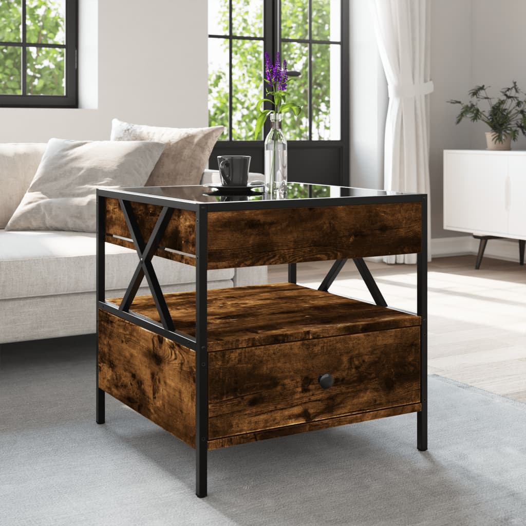 vidaXL Coffee Table with Infinity LED Smoked Oak 50x50x51 cm