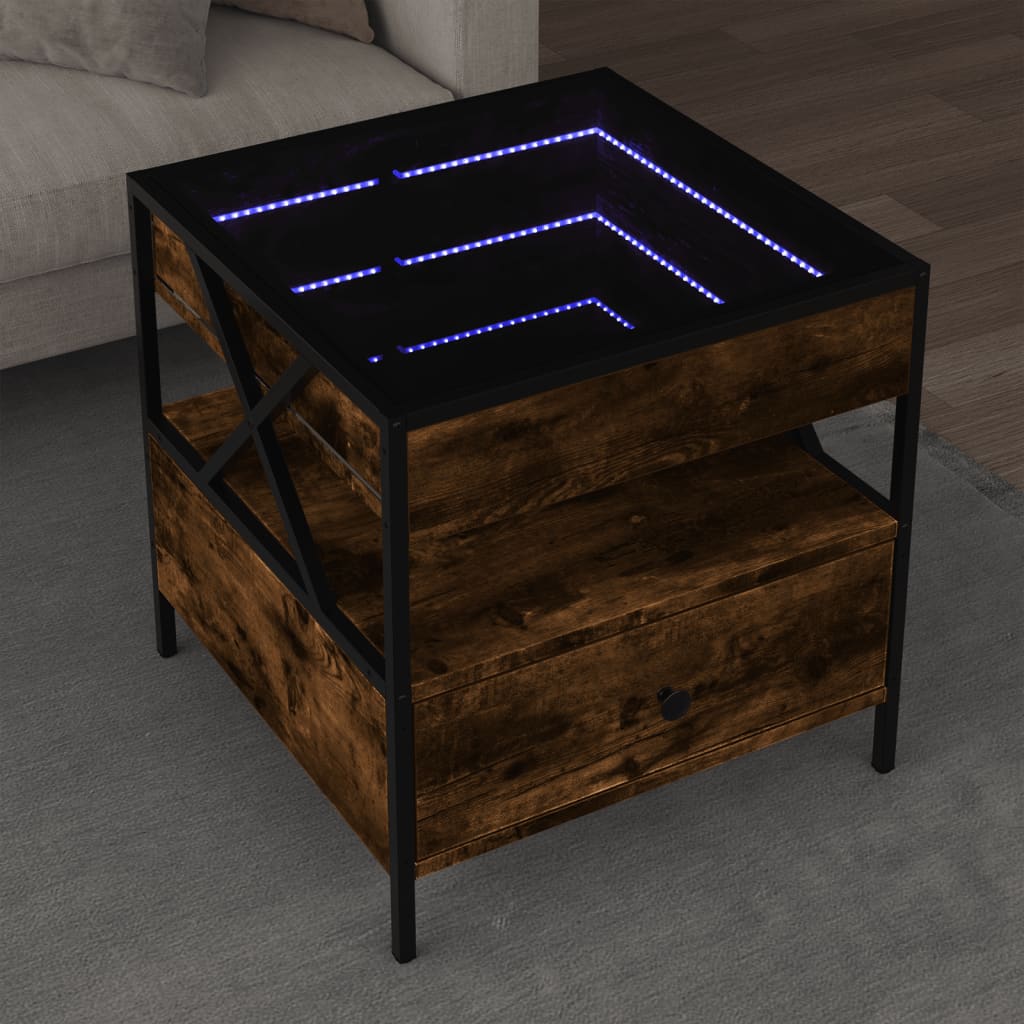 vidaXL Coffee Table with Infinity LED Smoked Oak 50x50x51 cm