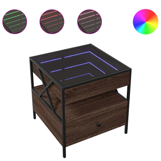 vidaXL Coffee Table with Infinity LED Brown Oak 50x50x51 cm
