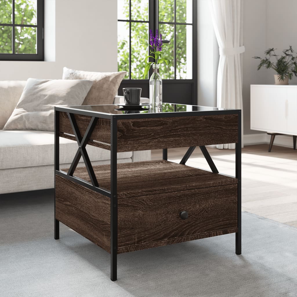 vidaXL Coffee Table with Infinity LED Brown Oak 50x50x51 cm