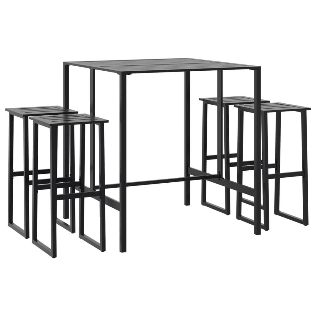 vidaXL 5 Piece Garden Bar Set Black Powder-coated Steel