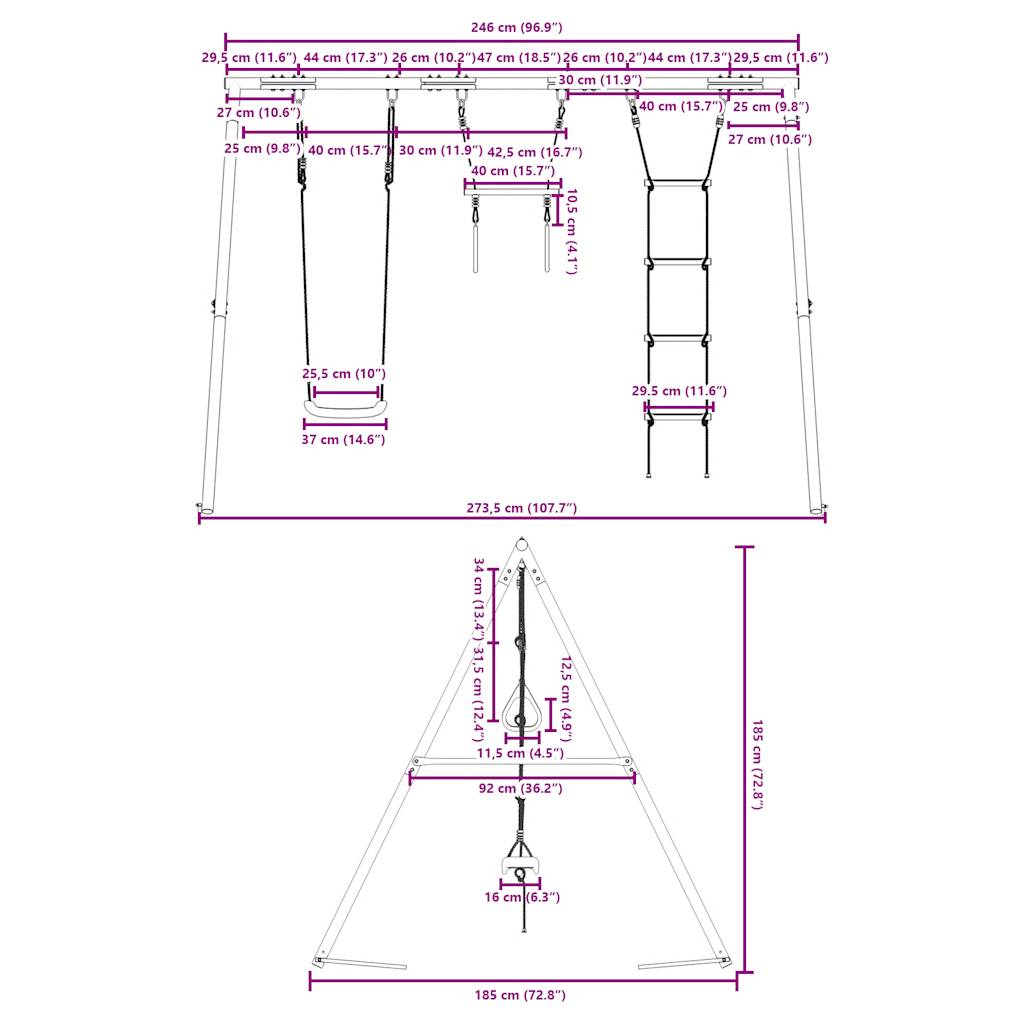 vidaXL Outdoor Swing Set with Swing, Trapeze, Ladder