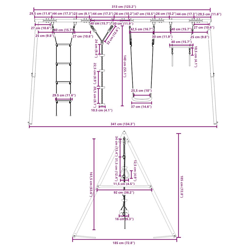 vidaXL Outdoor Swing Set with Swing, Trapeze, Ladder, Disc Swing