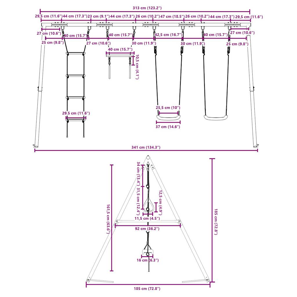 vidaXL Outdoor Swing Set with Swings, Trapeze, Ladder