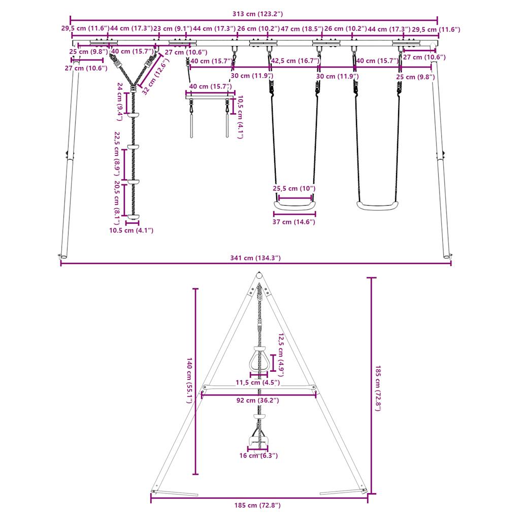 vidaXL Outdoor Swing Set with Swings, Trapeze, Disc Swing