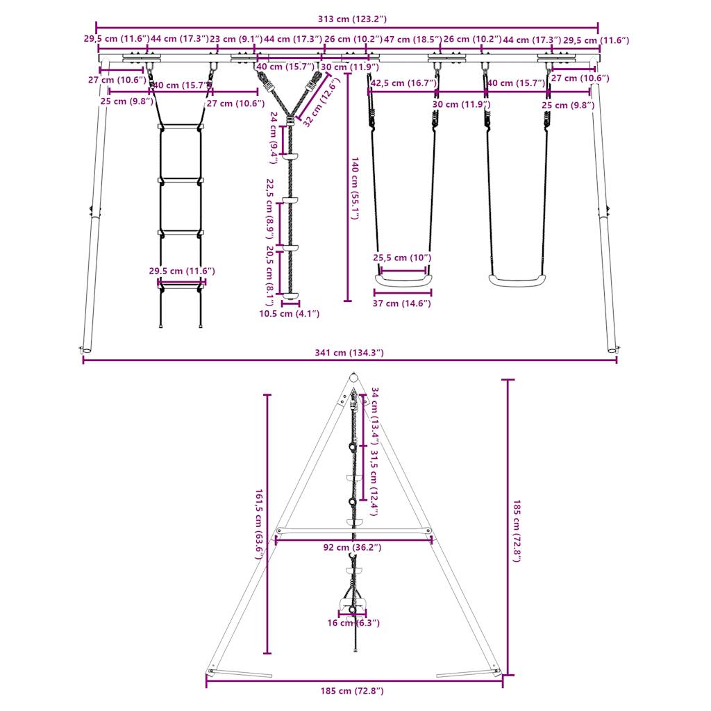 vidaXL Outdoor Swing Set with Swings, Ladder, Disc Swing
