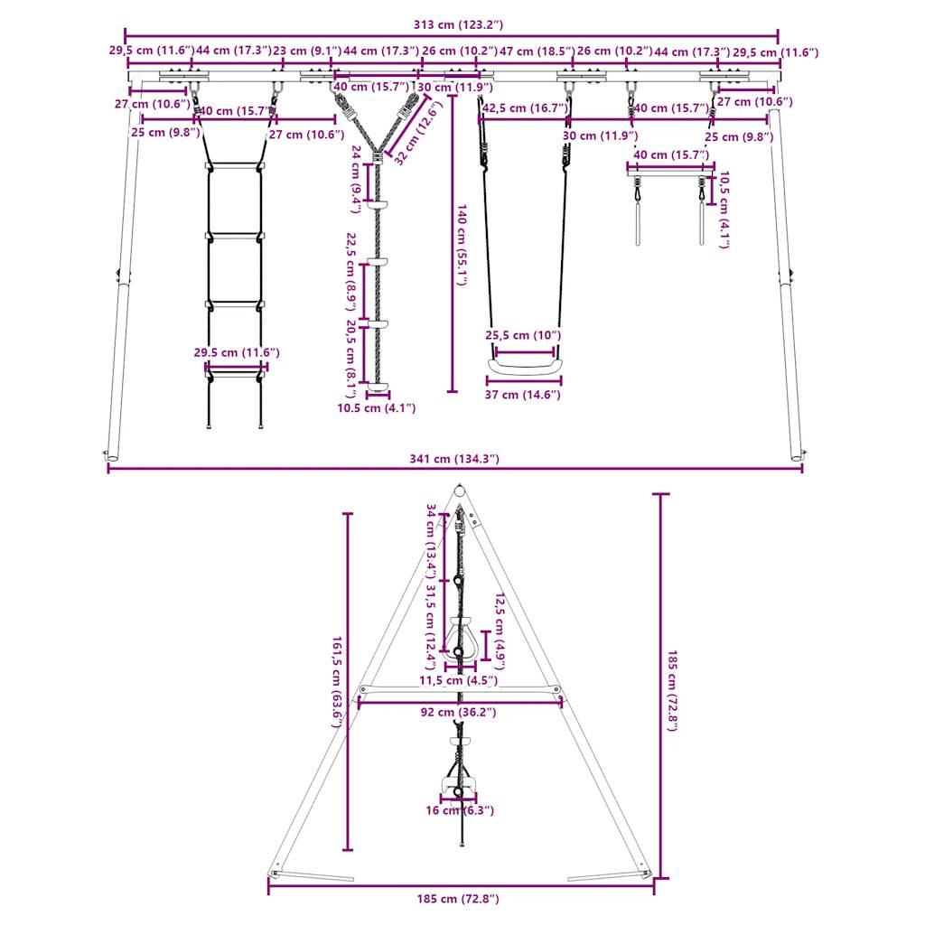 vidaXL Outdoor Swing Set with Swing, Trapeze, Ladder, Disc Swing