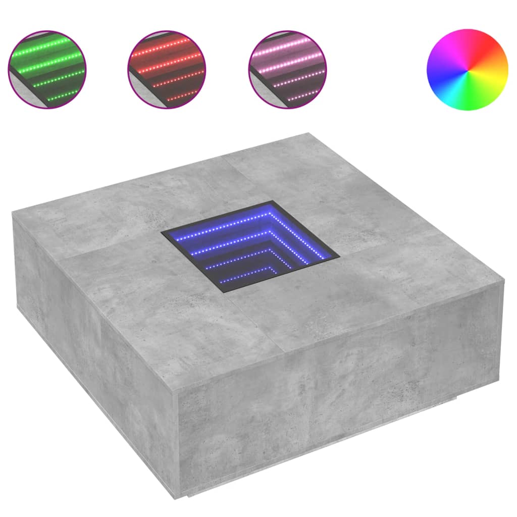 vidaXL Coffee Table with Infinity LED Concrete Grey 100x100x40 cm