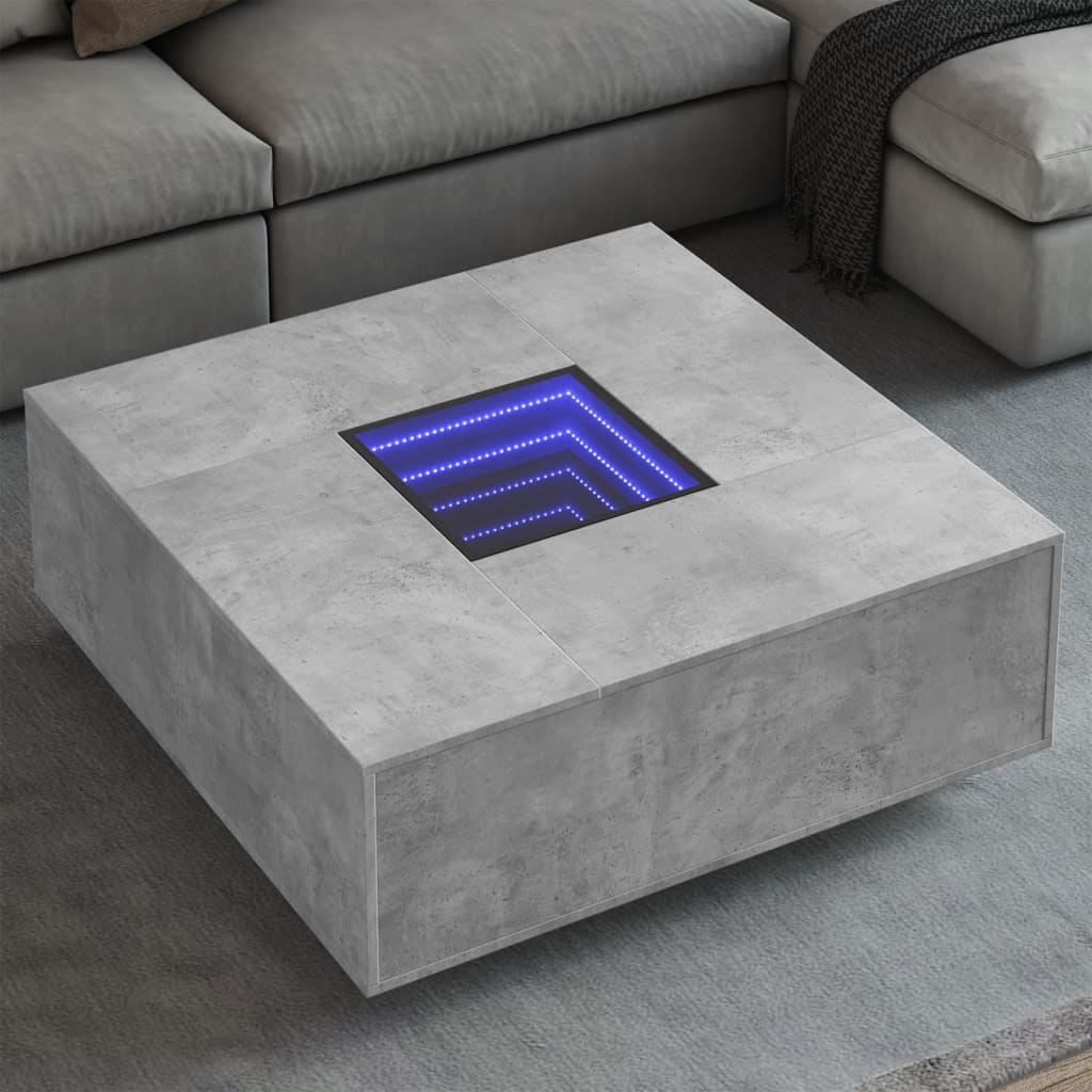 vidaXL Coffee Table with Infinity LED Concrete Grey 100x100x40 cm