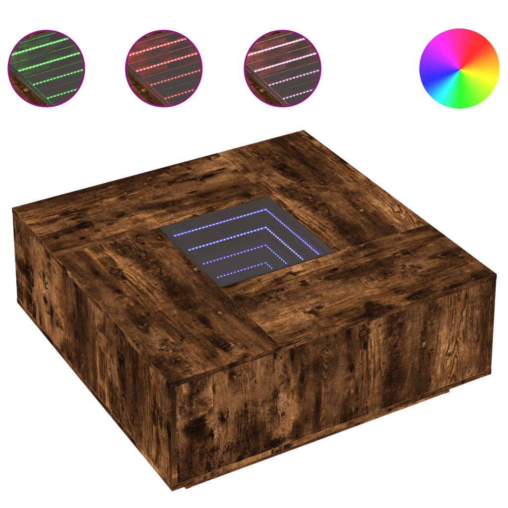 vidaXL Coffee Table with Infinity LED Smoked Oak 100x100x40 cm