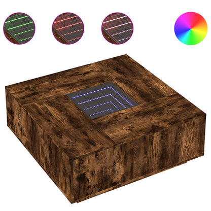 vidaXL Coffee Table with Infinity LED Smoked Oak 100x100x40 cm