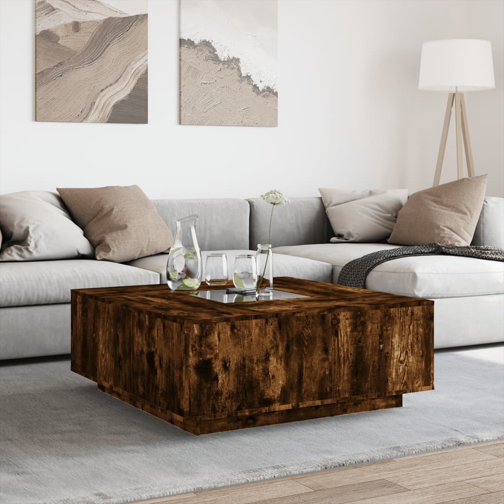 vidaXL Coffee Table with Infinity LED Smoked Oak 100x100x40 cm