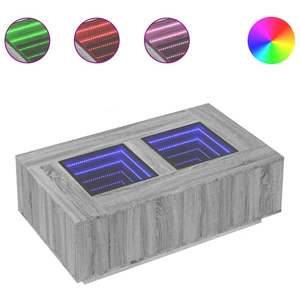 vidaXL Coffee Table with Infinity LED Grey Sonoma 116x69x40 cm