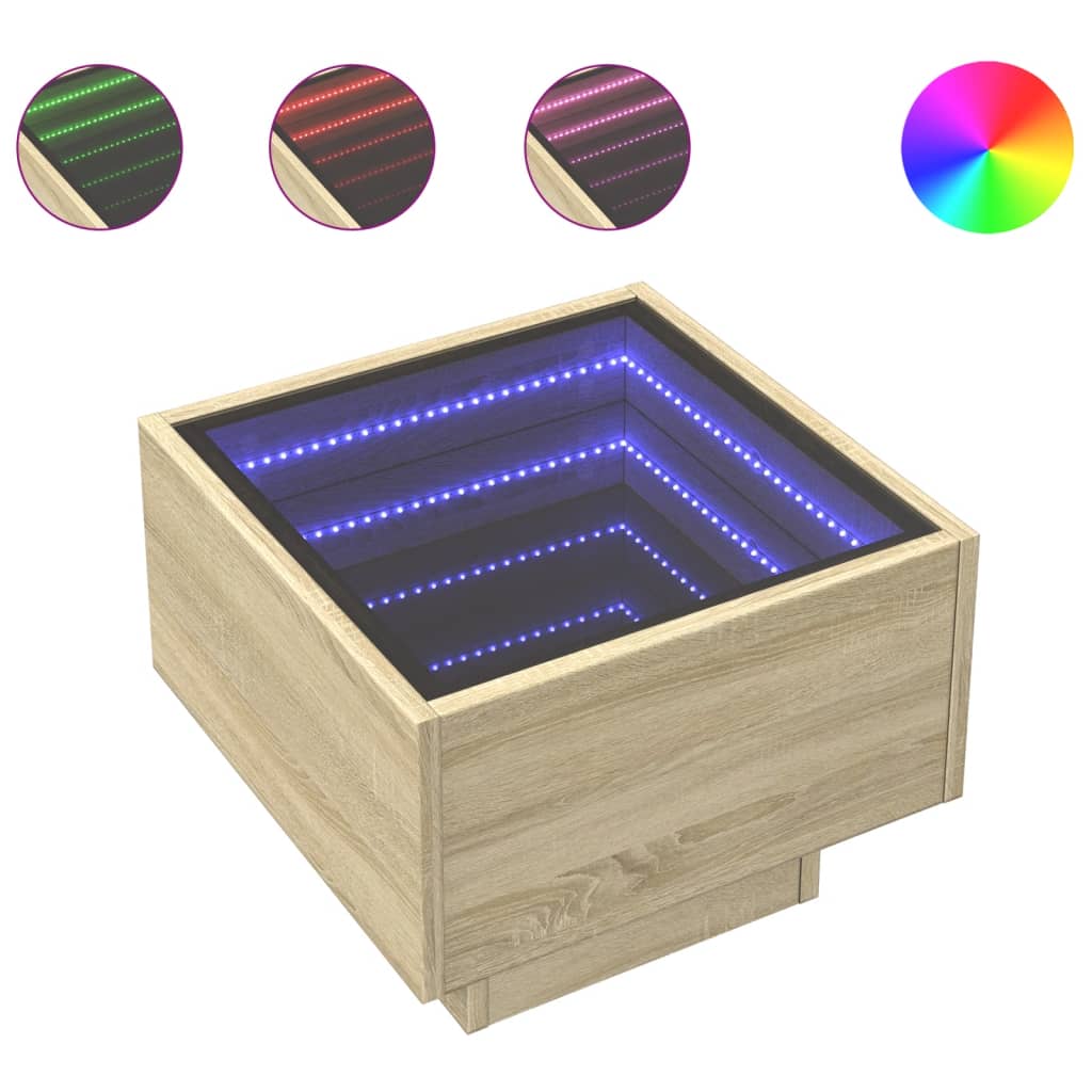 vidaXL Bedside Table with Infinity LED Sonoma Oak 40x40x30 cm