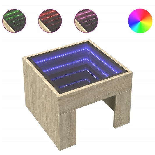 vidaXL Bedside Table with Infinity LED Sonoma Oak 40x40x30 cm