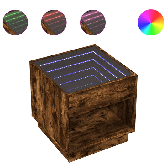 vidaXL Bedside Table with Infinity LED Smoked Oak 50x50x50 cm