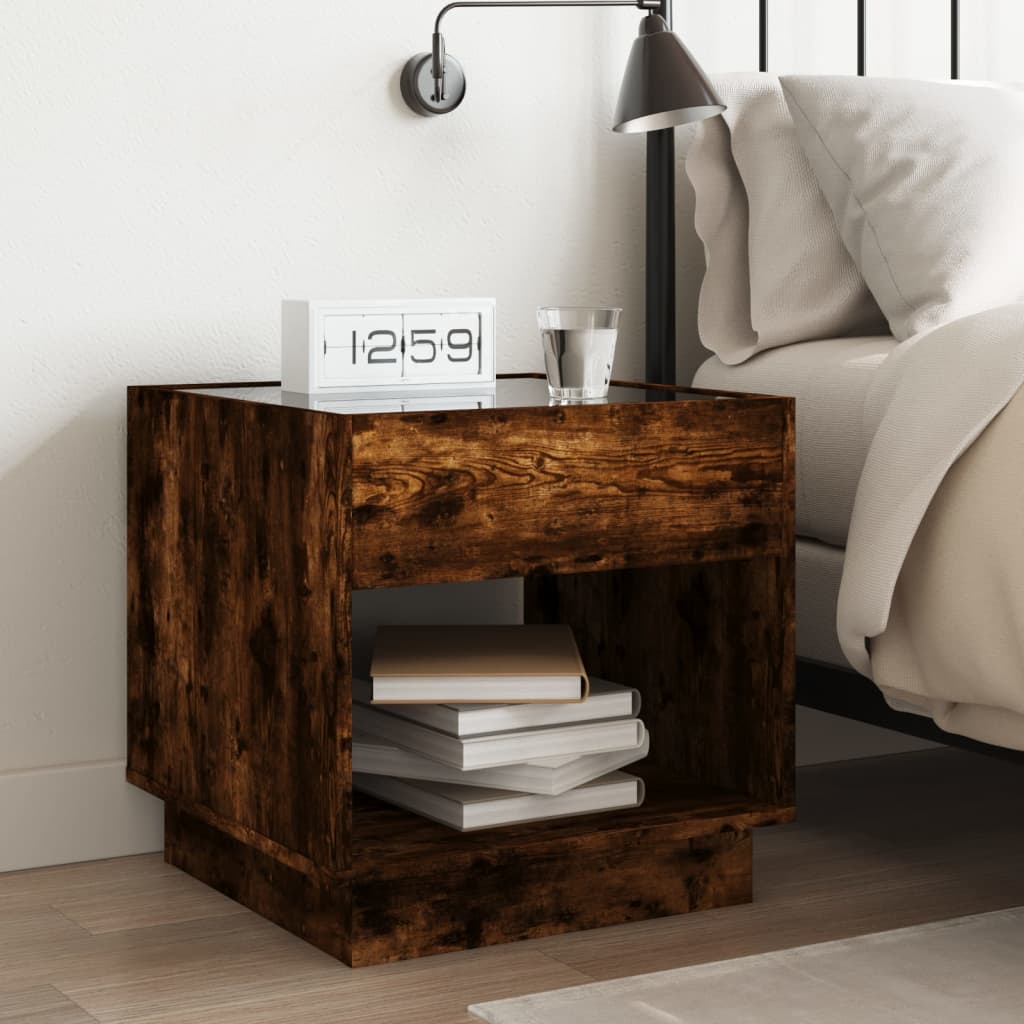 vidaXL Bedside Table with Infinity LED Smoked Oak 50x50x50 cm