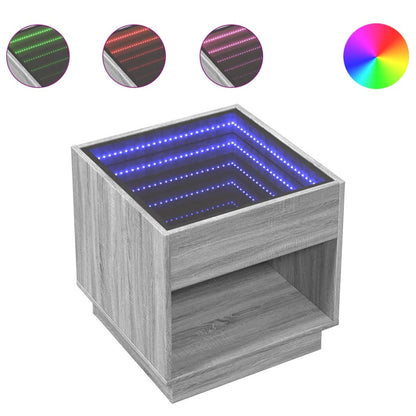 vidaXL Bedside Table with Infinity LED Grey Sonoma 50x50x50 cm