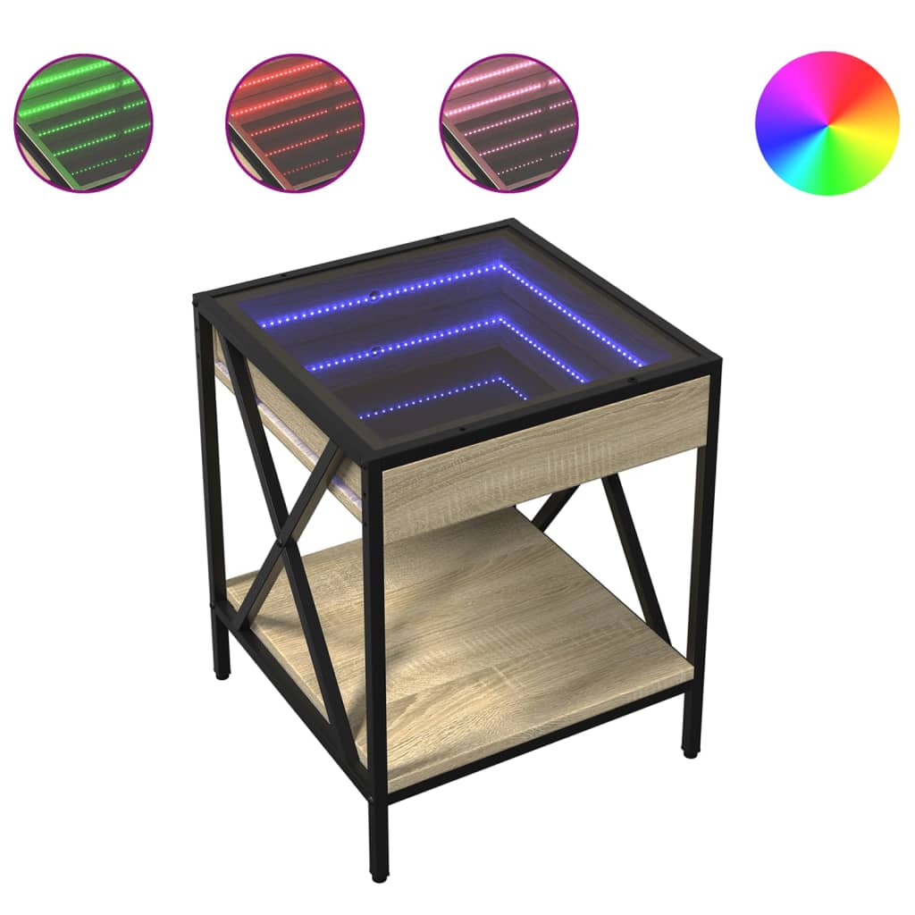 vidaXL Bedside Table with Infinity LED Sonoma Oak 40x40x49 cm