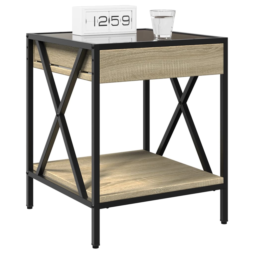 vidaXL Bedside Table with Infinity LED Sonoma Oak 40x40x49 cm