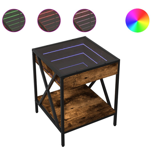 vidaXL Bedside Table with Infinity LED Smoked Oak 40x40x49 cm