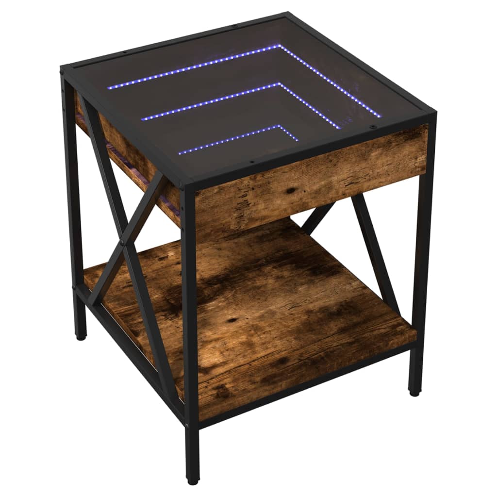 vidaXL Bedside Table with Infinity LED Smoked Oak 40x40x49 cm