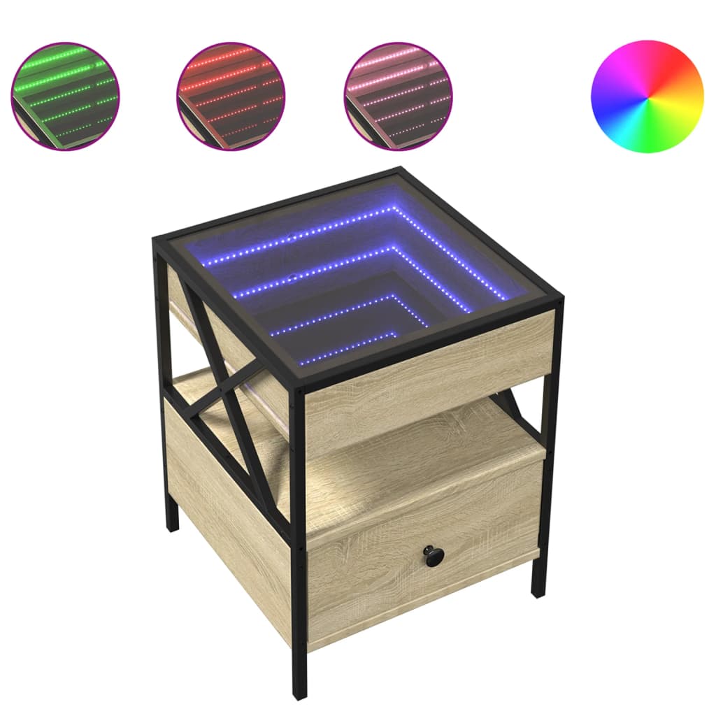 vidaXL Bedside Table with Infinity LED Sonoma Oak 40x40x51 cm