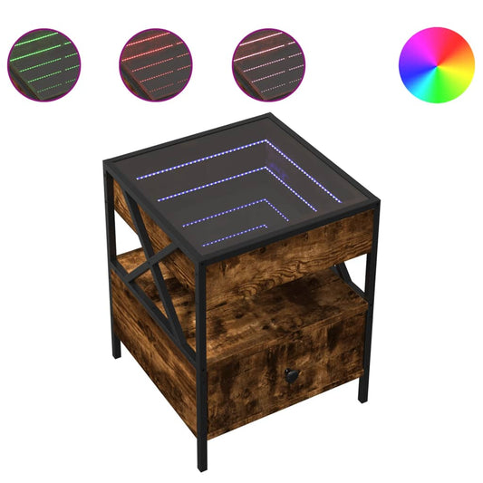 vidaXL Bedside Table with Infinity LED Smoked Oak 40x40x51 cm