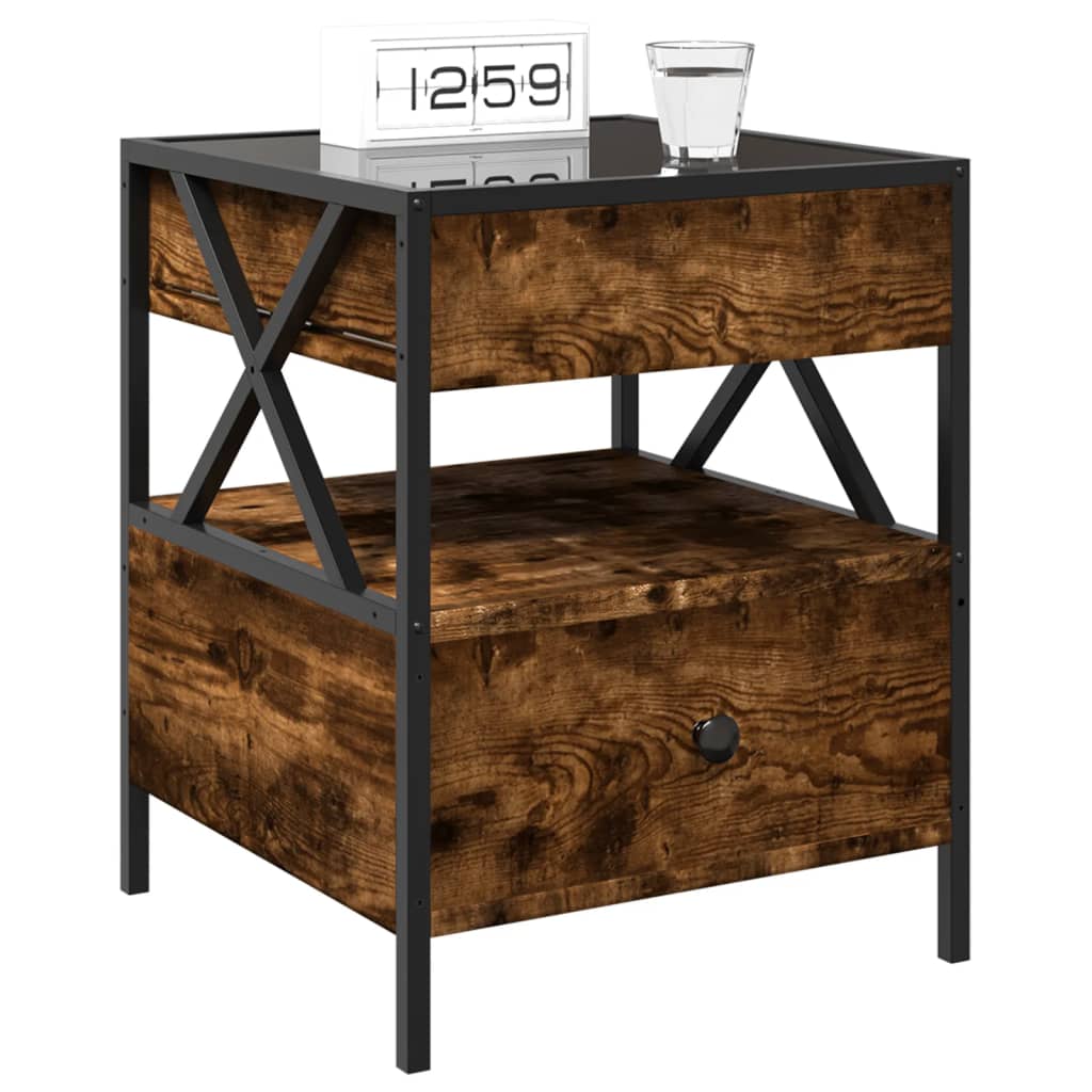 vidaXL Bedside Table with Infinity LED Smoked Oak 40x40x51 cm