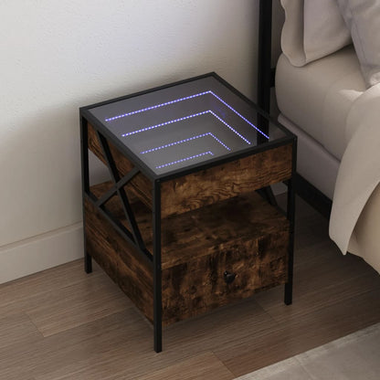 vidaXL Bedside Table with Infinity LED Smoked Oak 40x40x51 cm