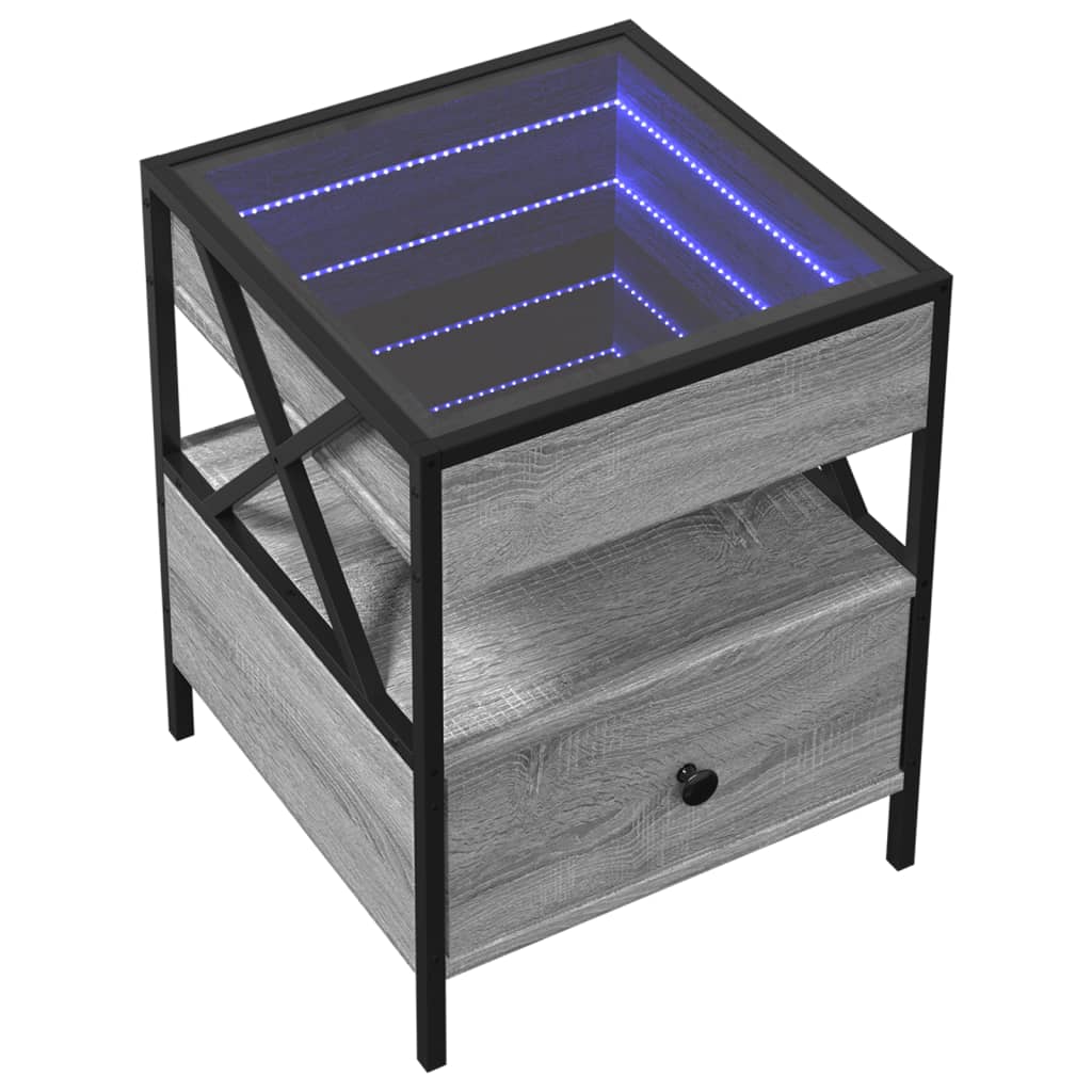 vidaXL Bedside Table with Infinity LED Grey Sonoma 40x40x51 cm