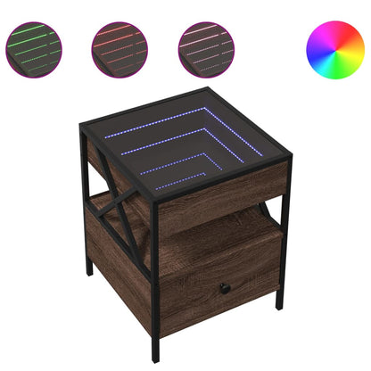 vidaXL Bedside Table with Infinity LED Brown Oak 40x40x51 cm
