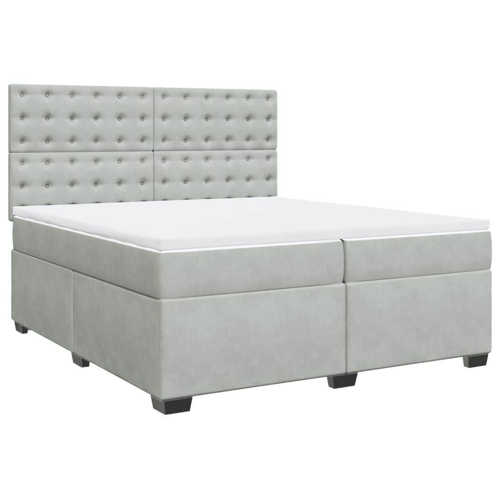 vidaXL Box Spring Bed with Mattress Light Grey 200x200 cm Velvet