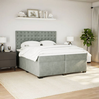 vidaXL Box Spring Bed with Mattress Light Grey 200x200 cm Velvet