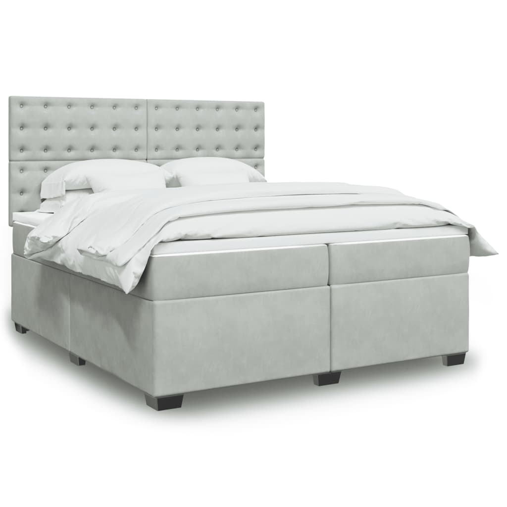 vidaXL Box Spring Bed with Mattress Light Grey 200x200 cm Velvet