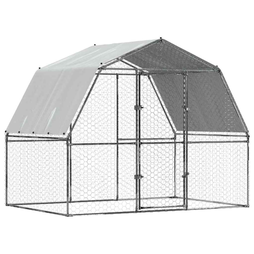 vidaXL Chicken Cage with Roof and Door Silver Galvanised Steel