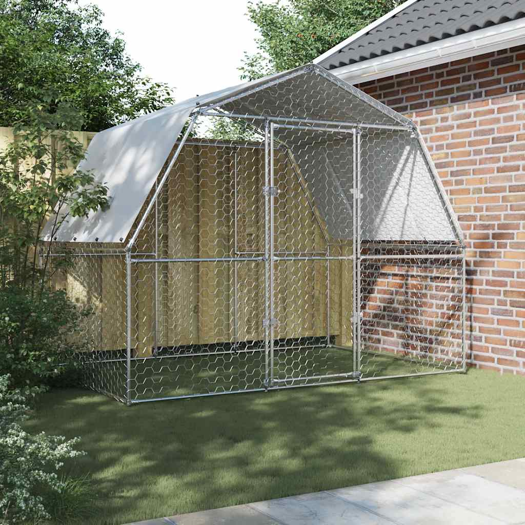 vidaXL Chicken Cage with Roof and Door Silver Galvanised Steel
