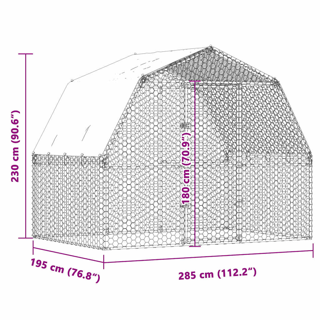 vidaXL Chicken Cage with Roof and Door Silver Galvanised Steel