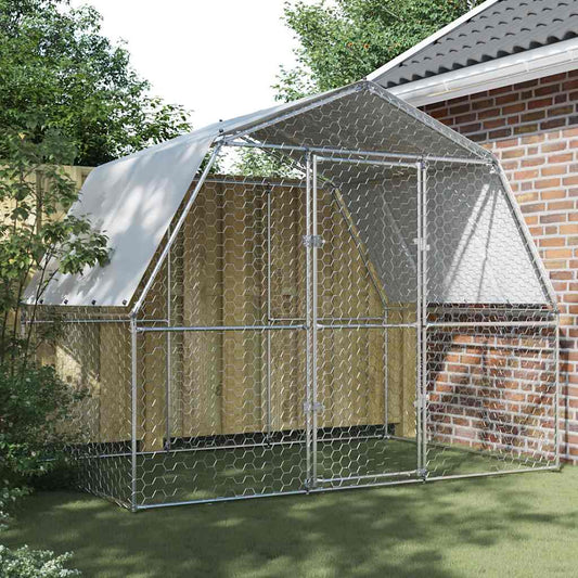 vidaXL Chicken Cage with Roof and Door Silver Galvanised Steel